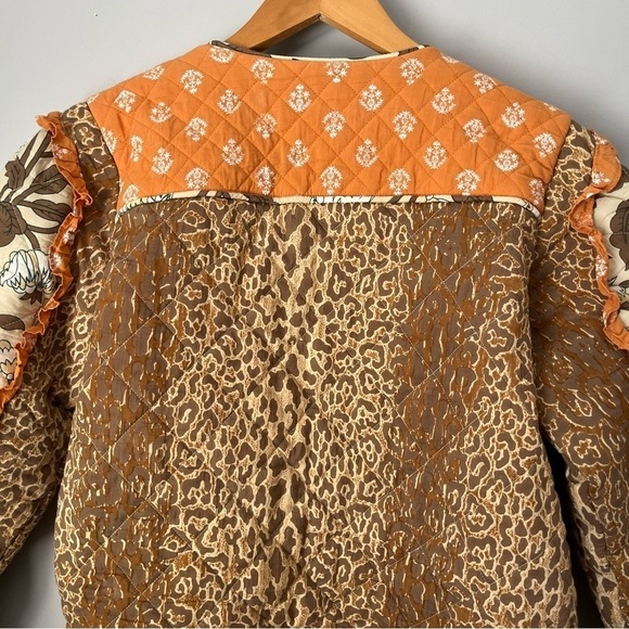 Anthropologie X Llani Quilted Brown & Orange Motif Printed Jacket Size M/L NWT - Picture 13 of 16